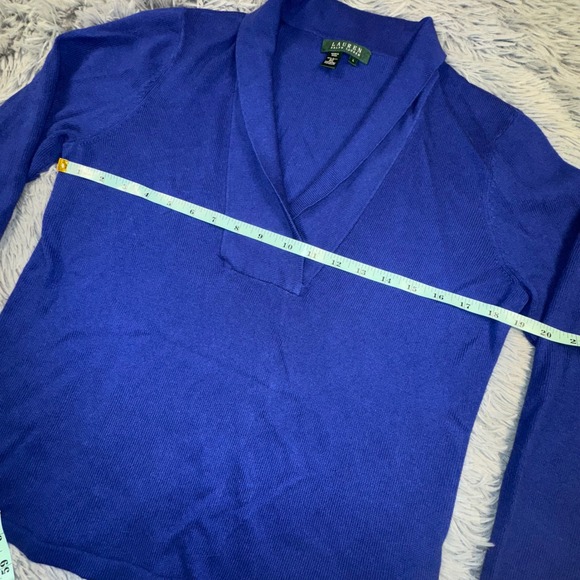 Ralph Lauren LRL Womens Large Royal Blue Cashmere Silk Shawl Collar Knit Sweater - Picture 5 of 10